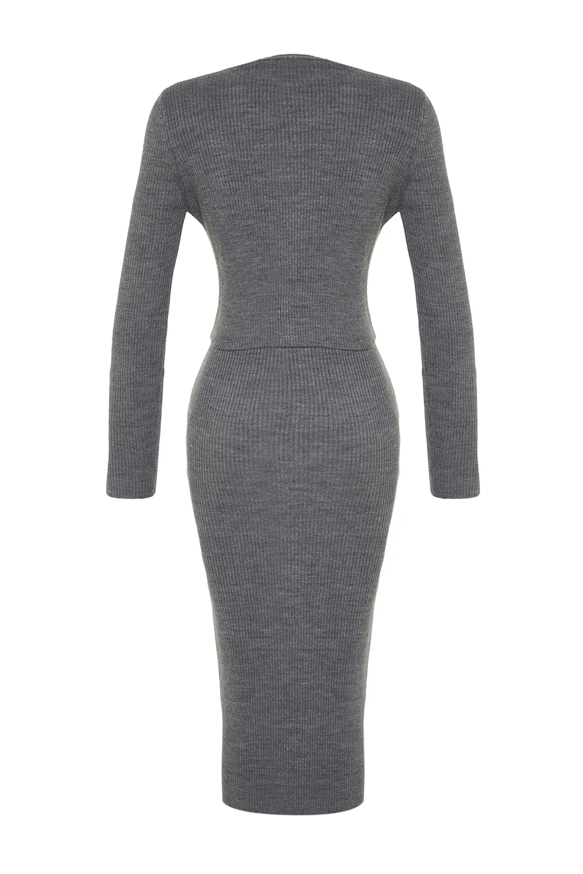 Trendyol Collection  Anthrazitfarbener Cardigan-Kleid-Strickanzug mit Knöpfen und Details TWOSS21EL0208