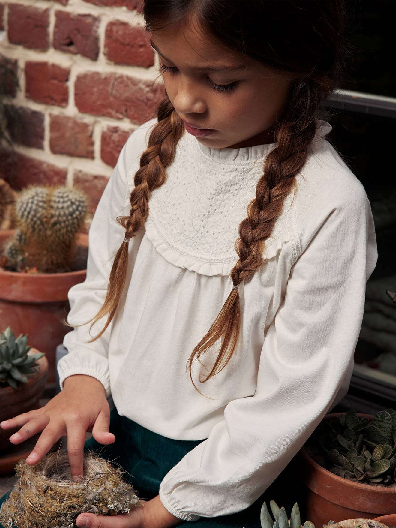 Vertbaudet Mädchen Blusenshirt mit Lochstickerei Oeko-Tex - zartrosa