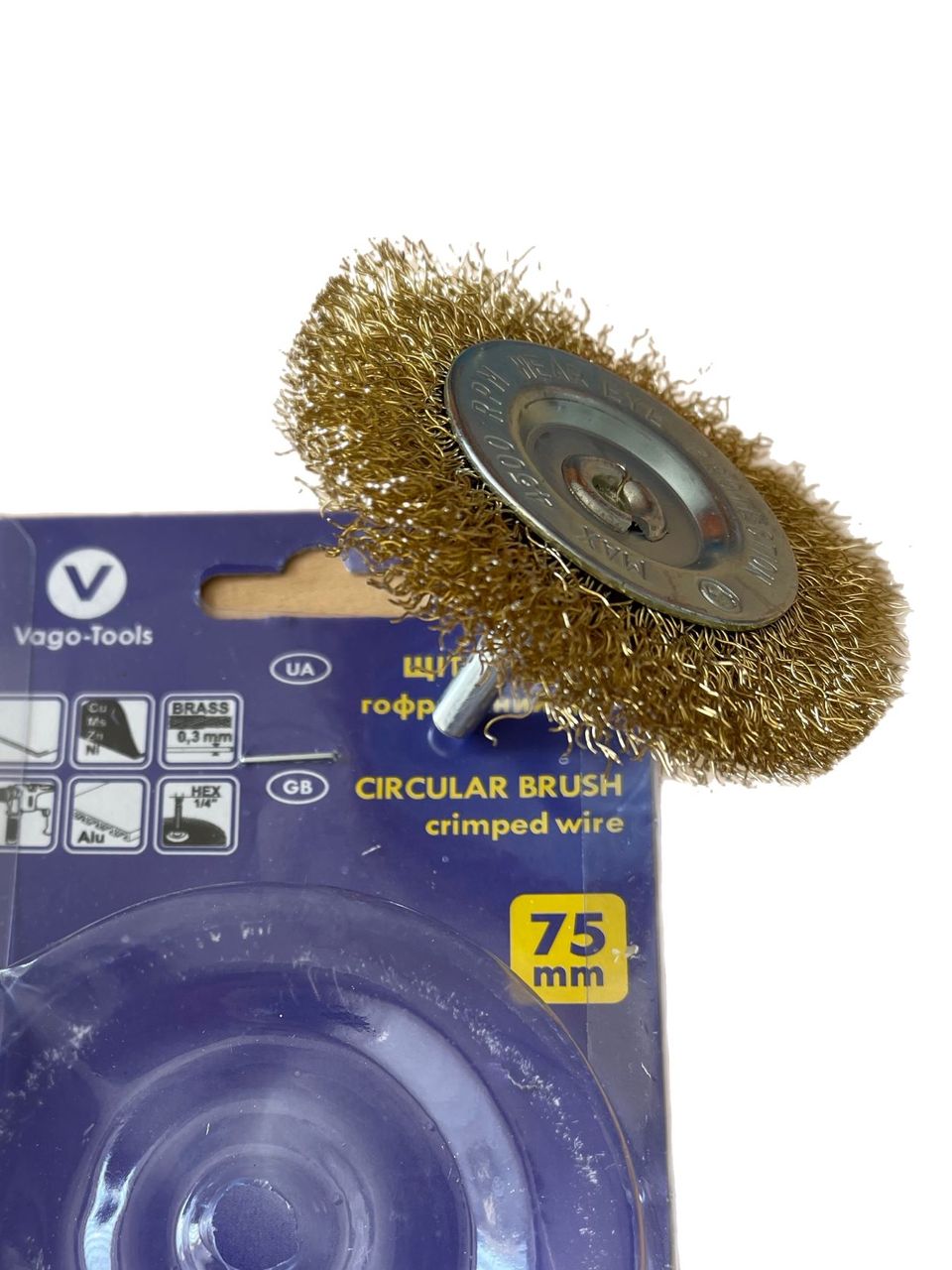 Vago-Tools Scheibenbürsten Rundbürste 75mm mit Schaft gewellt f. Bohrmaschine 24x