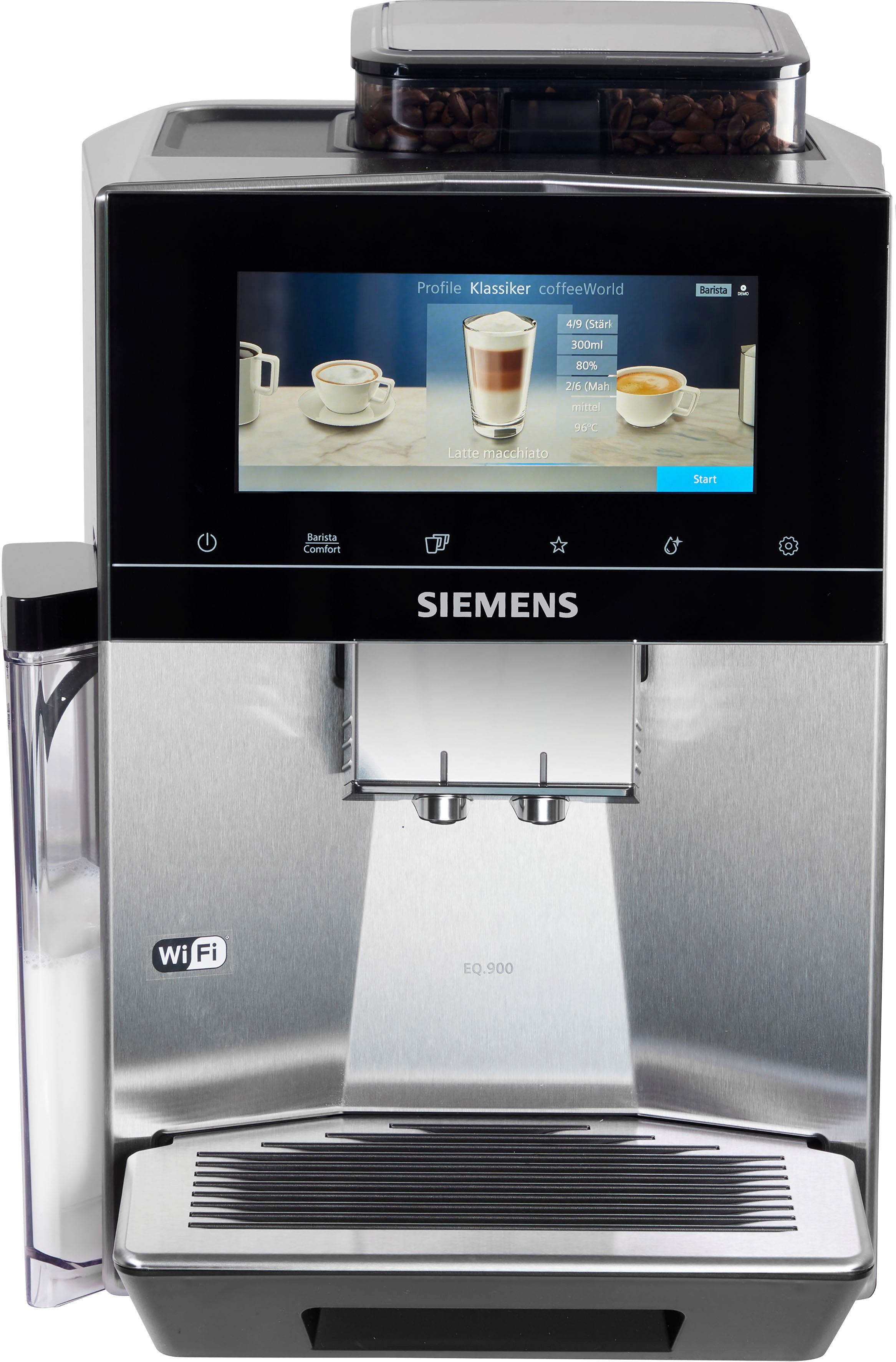 SIEMENS Kaffeevollautomat EQ900 TQ903D43, Home Connect App, baristaMode, superSilent, 6,8” Full-Touch-Display
