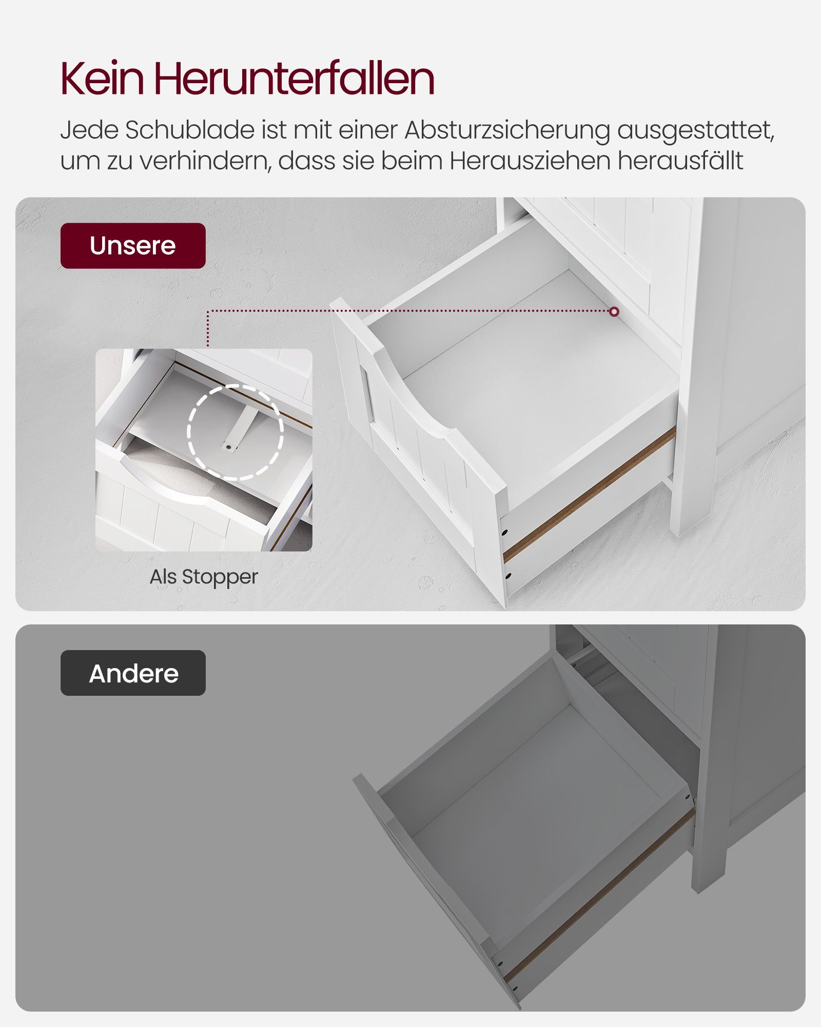 VASAGLE Badkommode Badezimmerschrank, mit 4 Schubladen, 30 x 30 x 82 cm