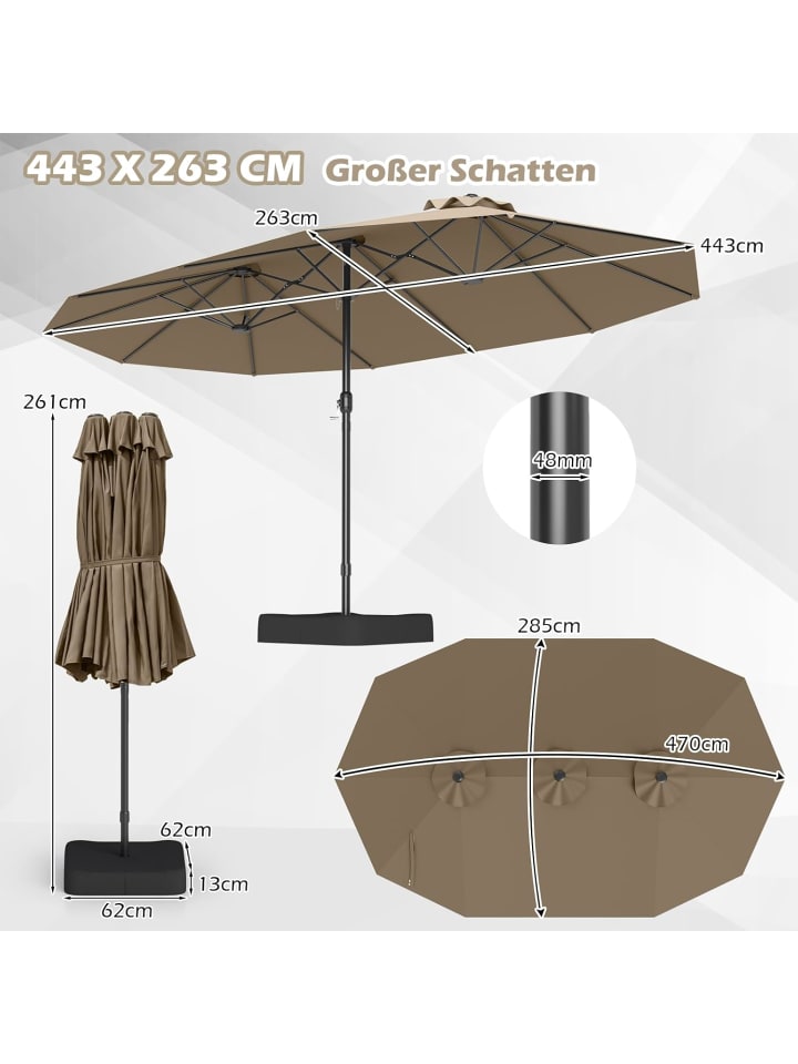 COSTWAY Doppelsonnenschirm mit Ständer 443 x 263 cm in Braun günstig kaufen onesize