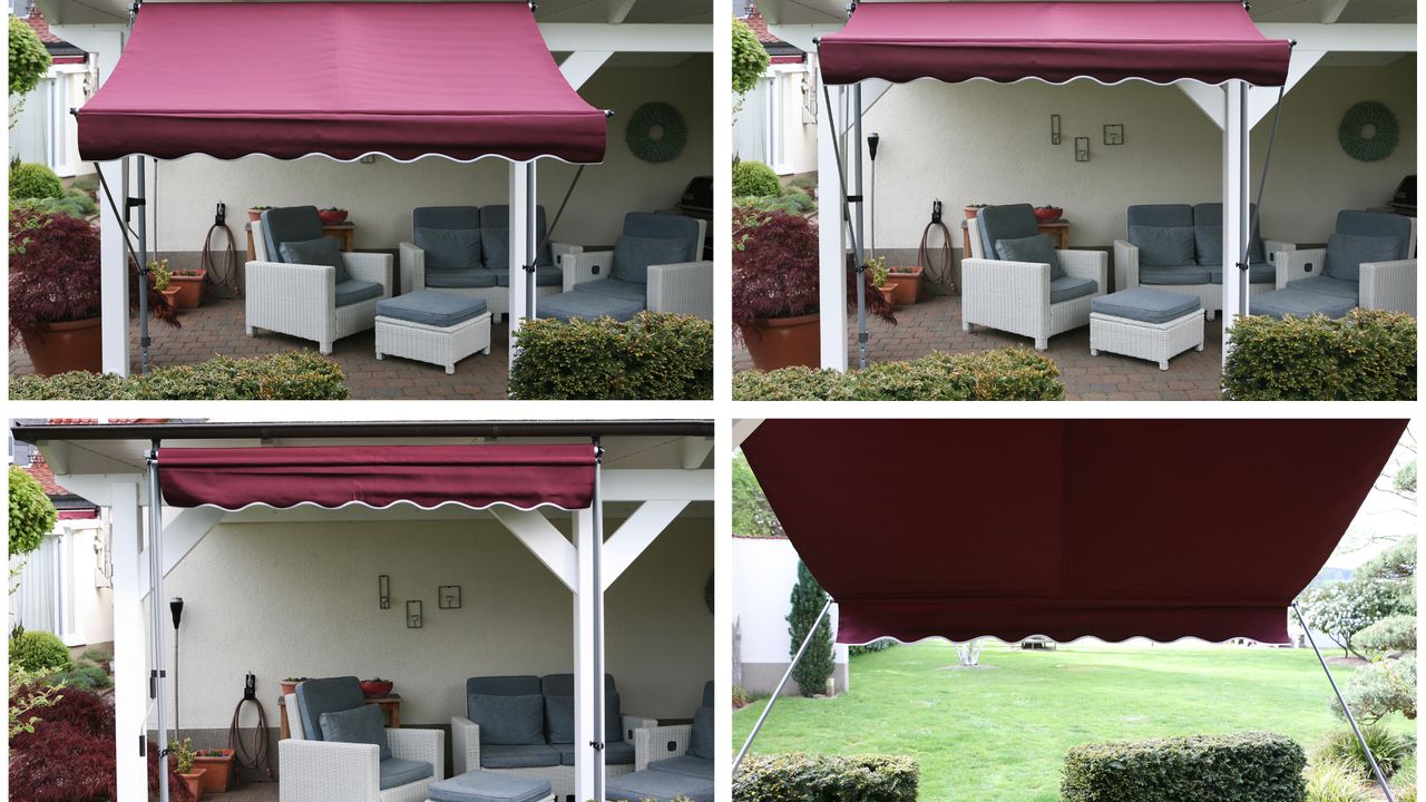 Grasekamp Klemmmarkise Ontario 255x130cm Bordeaux Balkonmarkise höhenverstellbar von 200 cm – 320 cm