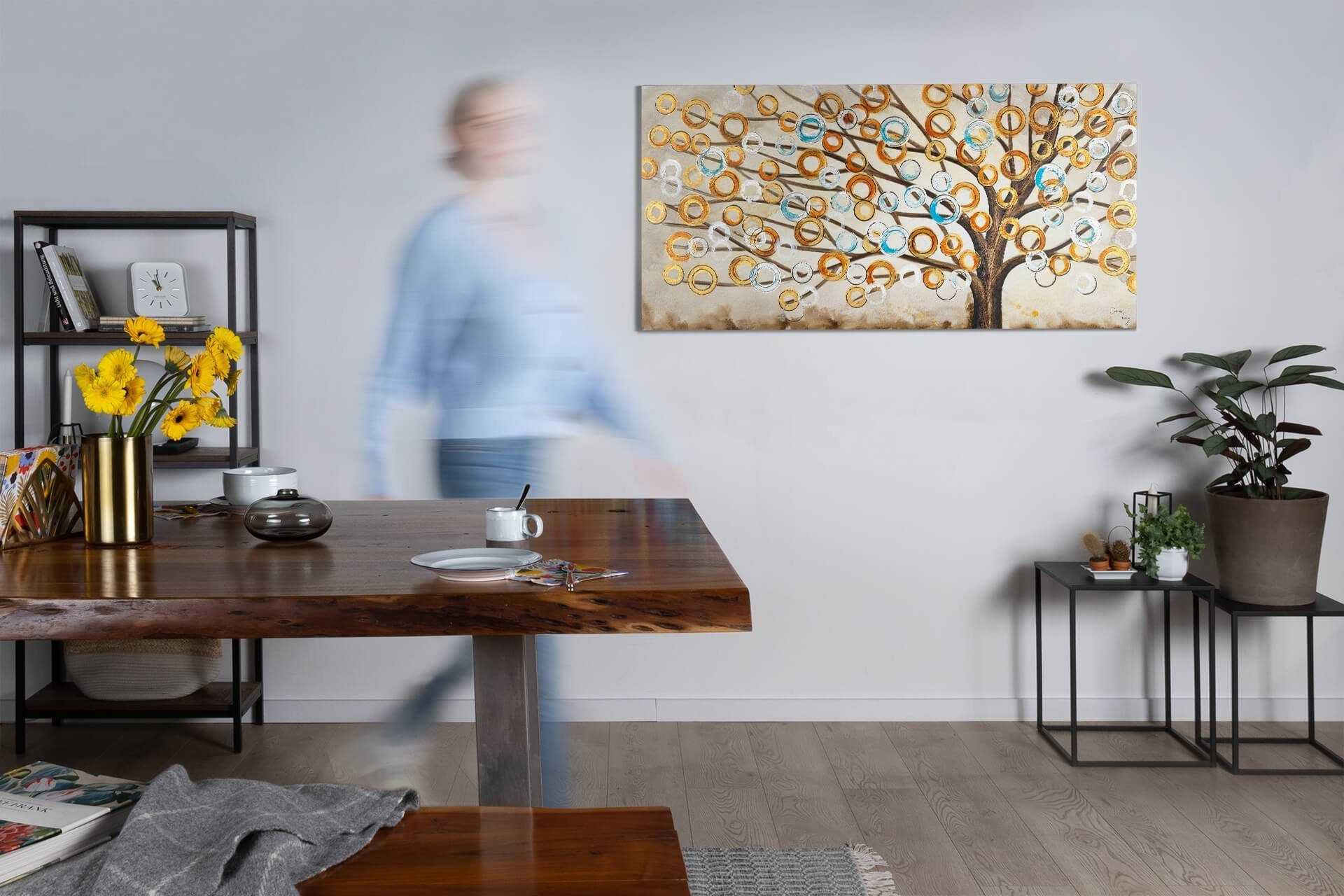 KUNSTLOFT Gemälde Herbstblues 140x70 cm, Leinwandbild 100% HANDGEMALT Wandbild Wohnzimmer