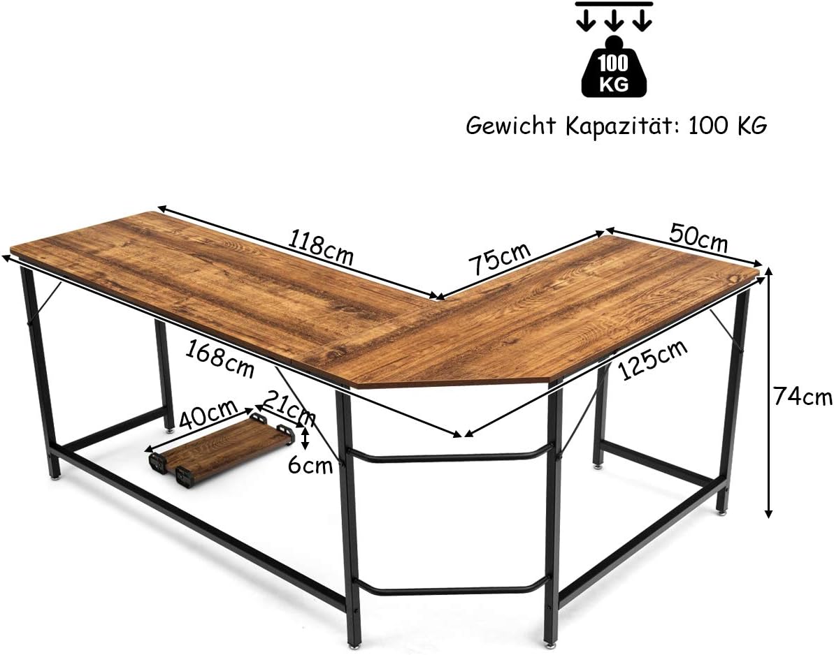Costway COSTWAY Schreibtisch L-Form, Eckschreibtisch