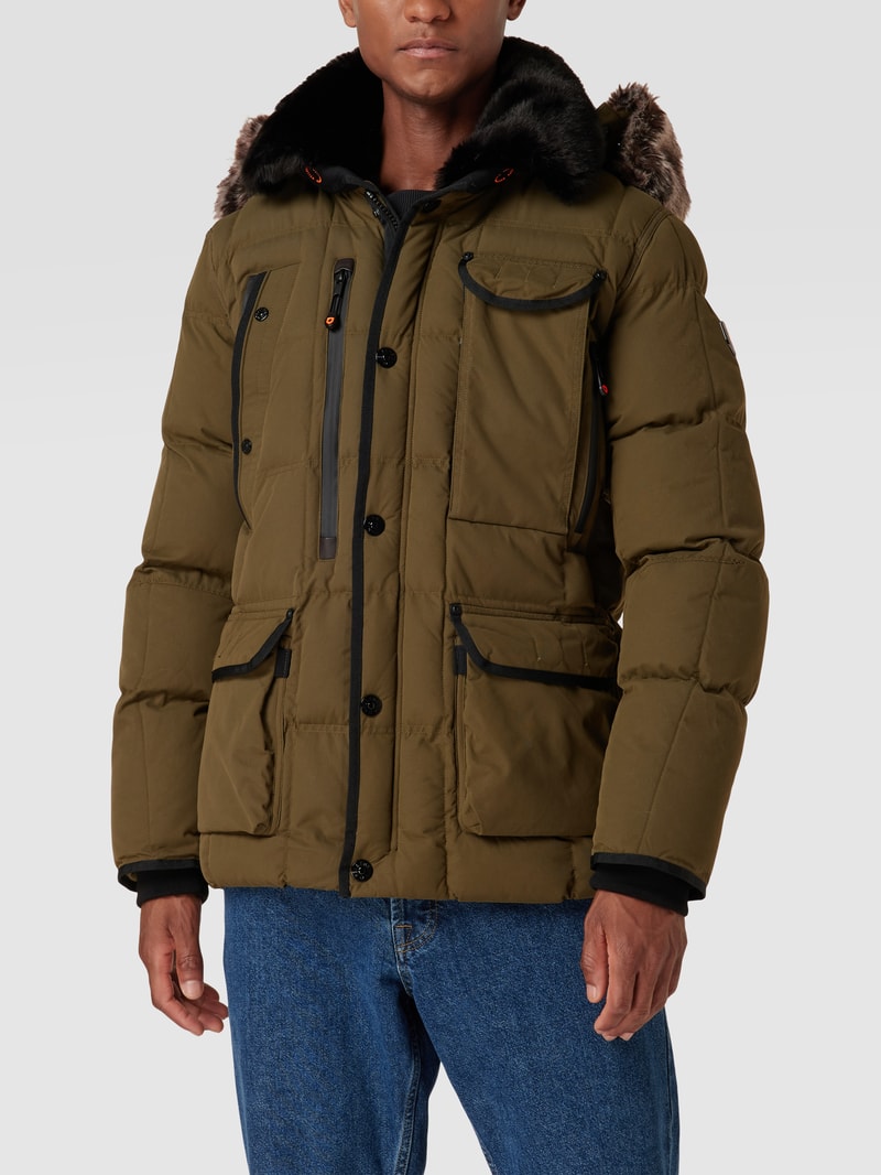 Steppjacke mit Kunstpelzkragen Modell 'MARVELLOUS' in olivgrün