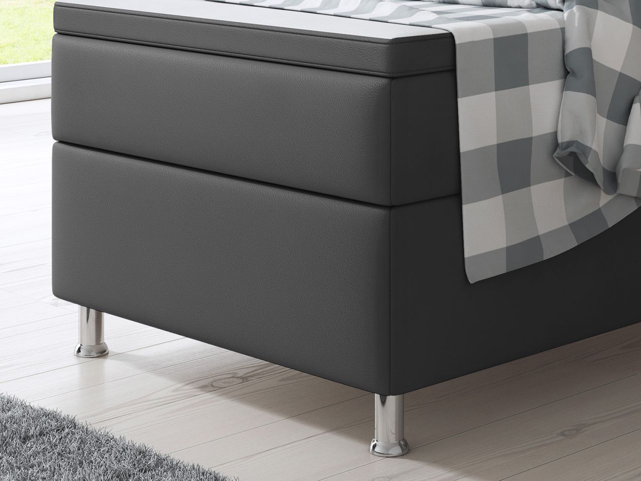 IHG Boxspringbett Miami 90x200 cm Kunstleder Anthrazit