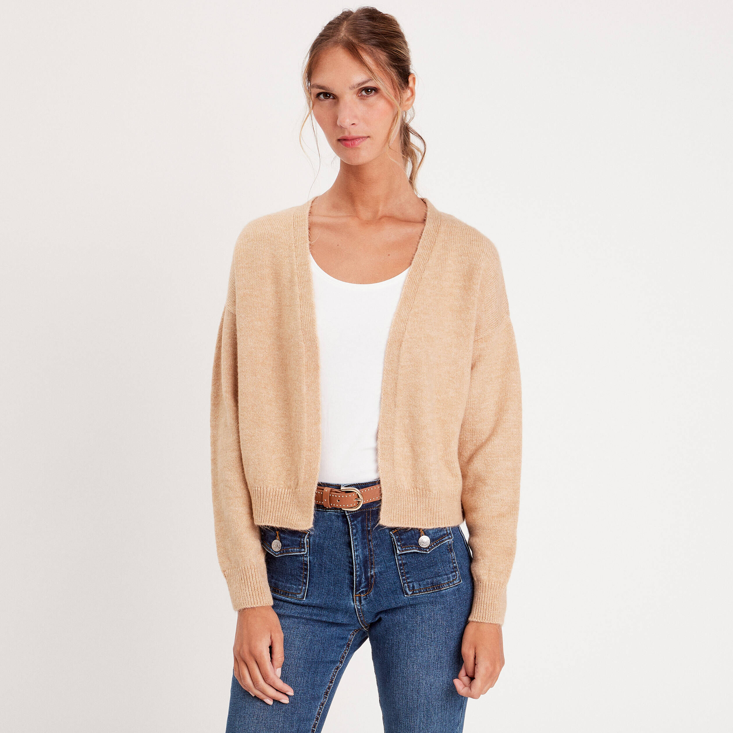 Gilet manches longues beige femme | Cache Cache