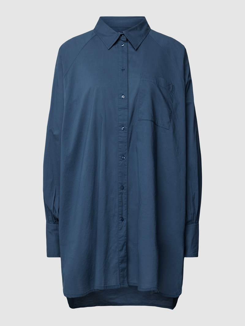 Longbluse mit Umlegekragen in marineblau