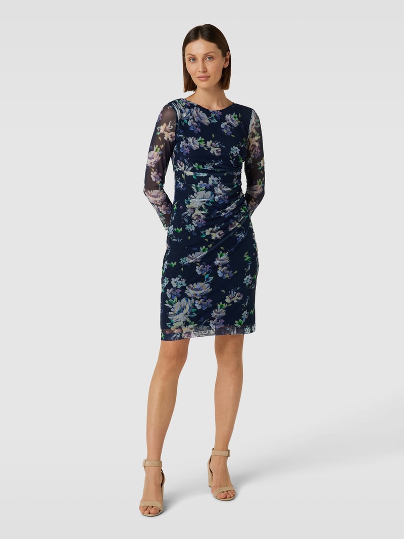 Knielanges Cocktailkleid mit seitlicher Raffung in marineblau