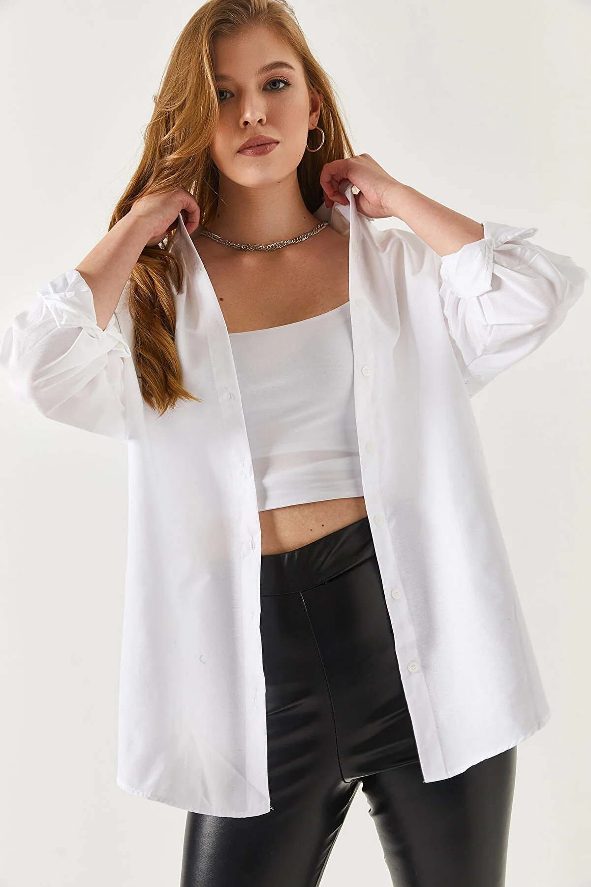 armonika  Übergroßes langes Basic-Shirt - Weiß
