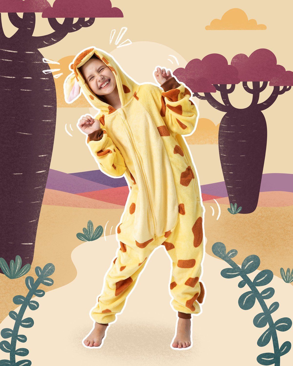 Corimori Jumpsuit Onesie Giraffe, kuscheliges Kostüm für Kinder (2-tlg) Karneval, Fasching, Jugendliche, Mädchen, Jungen, Tierkostüme