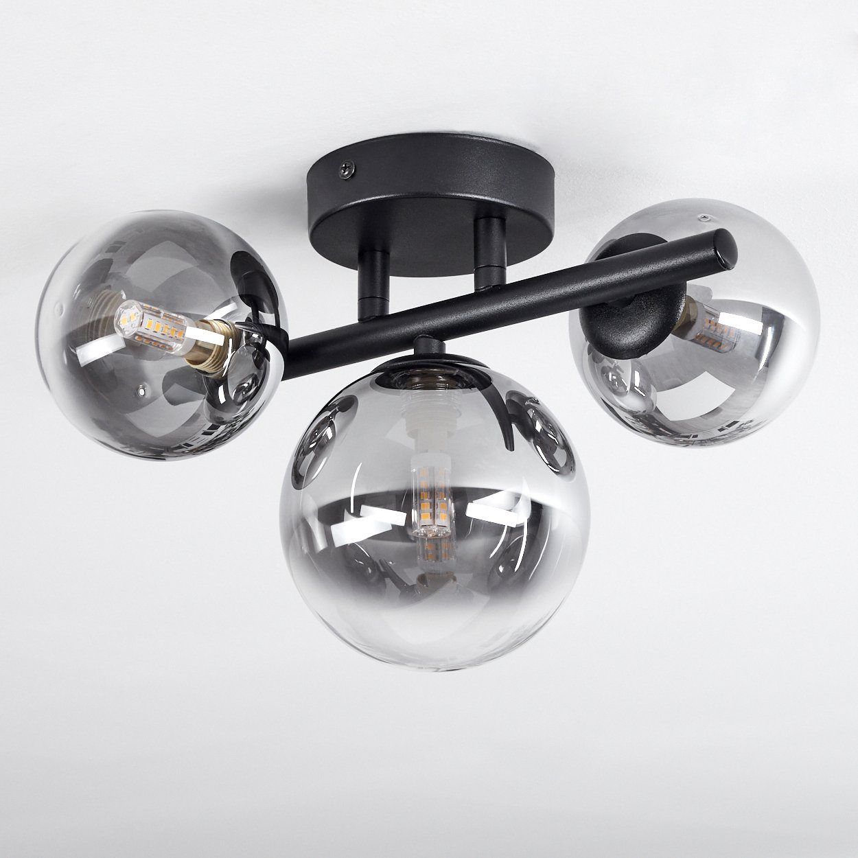 hofstein Deckenleuchte Isorella moderne Deckenlampe aus Metall/Glas in Schwarz/Rauchfarben, ohne Leuchtmittel, Leuchte im modernen Design mit Schirmen aus Rauchglas, 3xG9