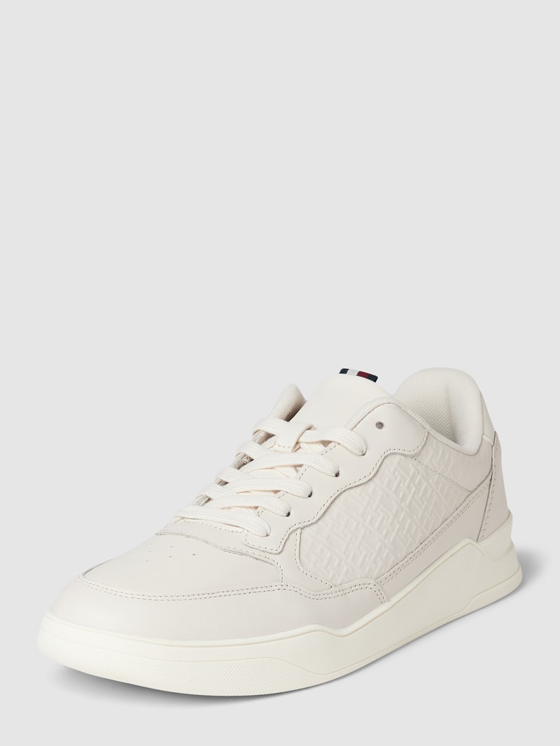 Sneaker aus Leder-Mix mit Label-Detail in weiß