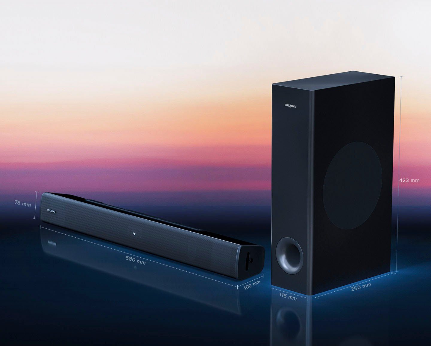 Creative Stage V2 mit Subwoofer 2.1 Soundbar (A2DP Bluetooth, AVRCP Bluetooth, Bluetooth, 40 W, Bluetooth)