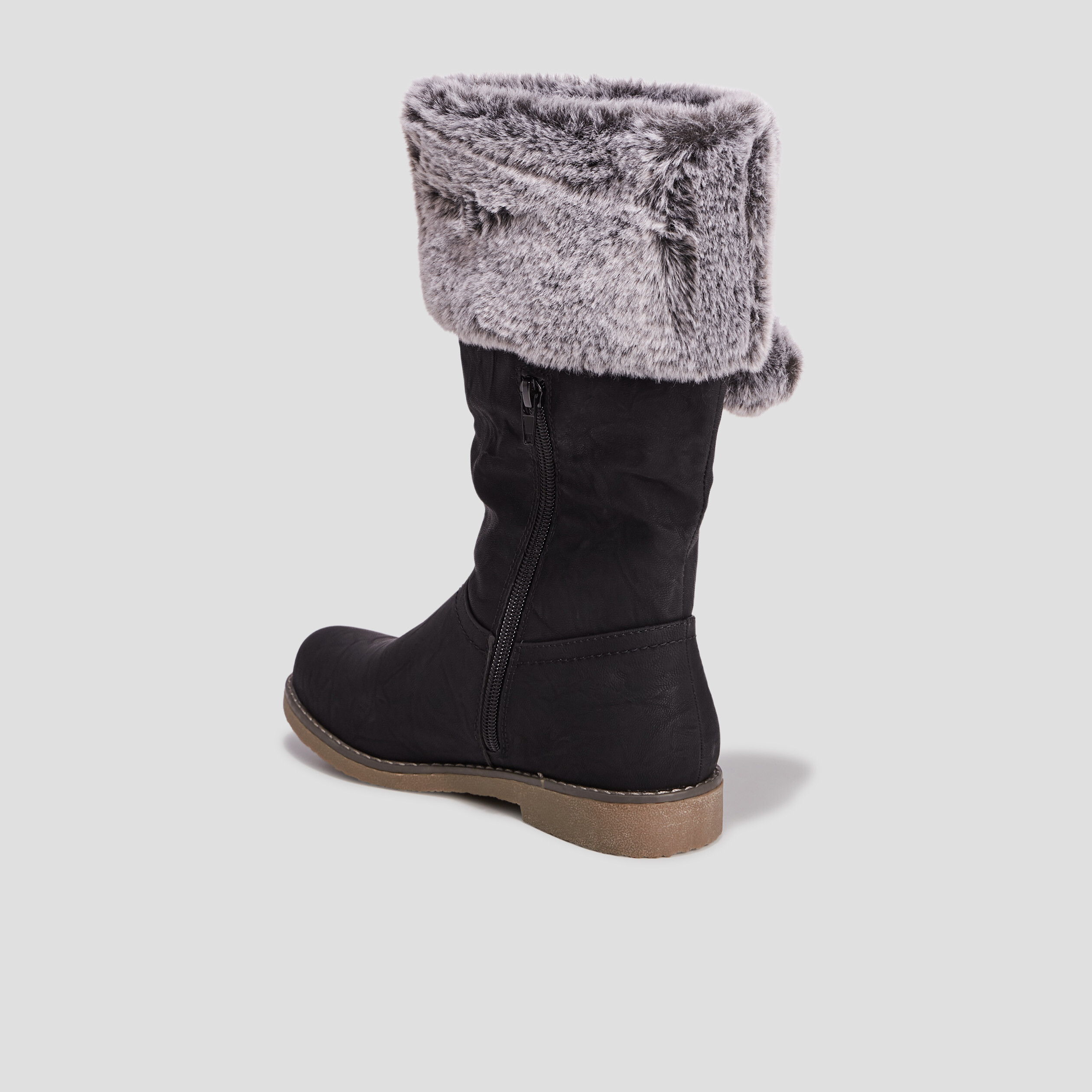 Bottes zippées avec pompons noir fille | La Halle
