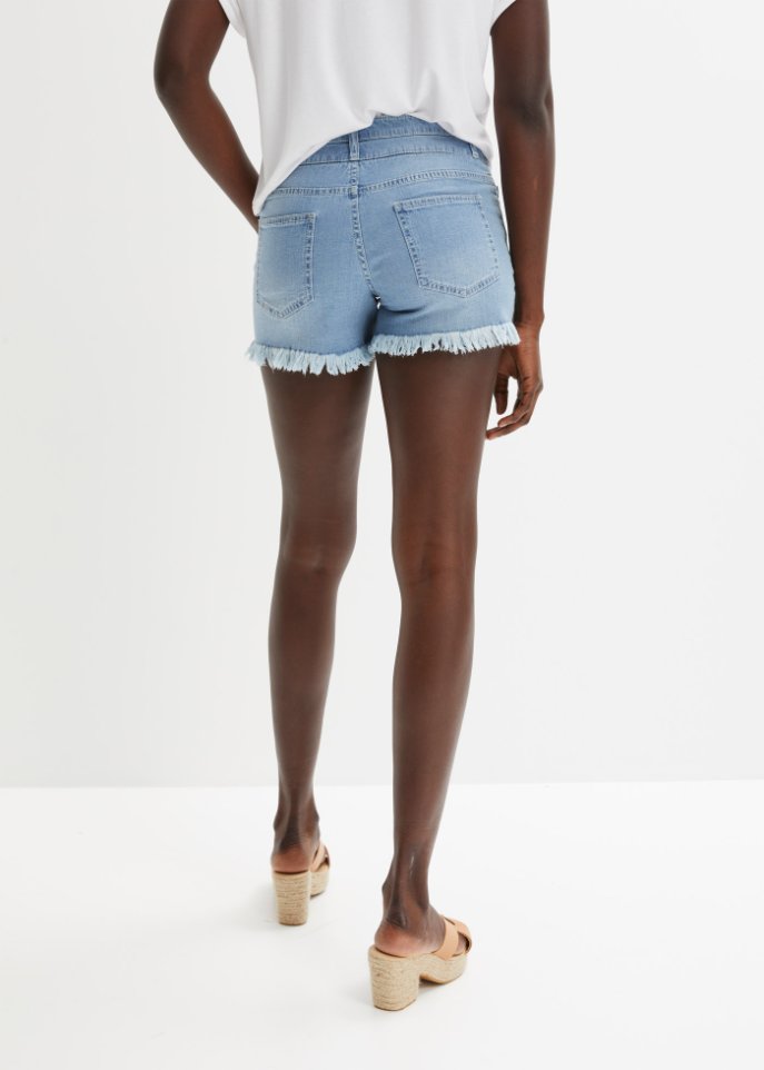 Jeans-Shorts mit Fransensaum
