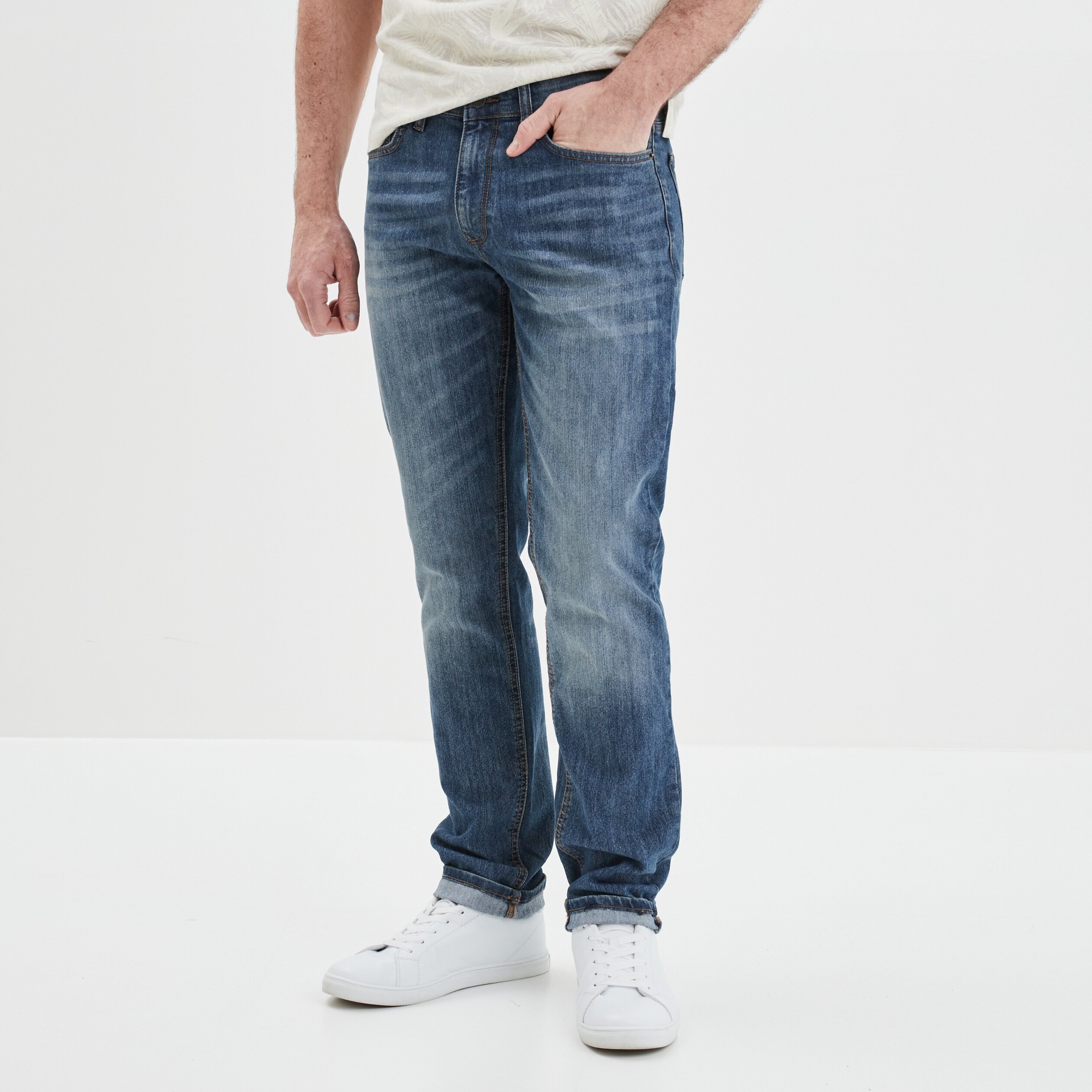 Jeans straight effet délavé denim double stone homme | La Halle