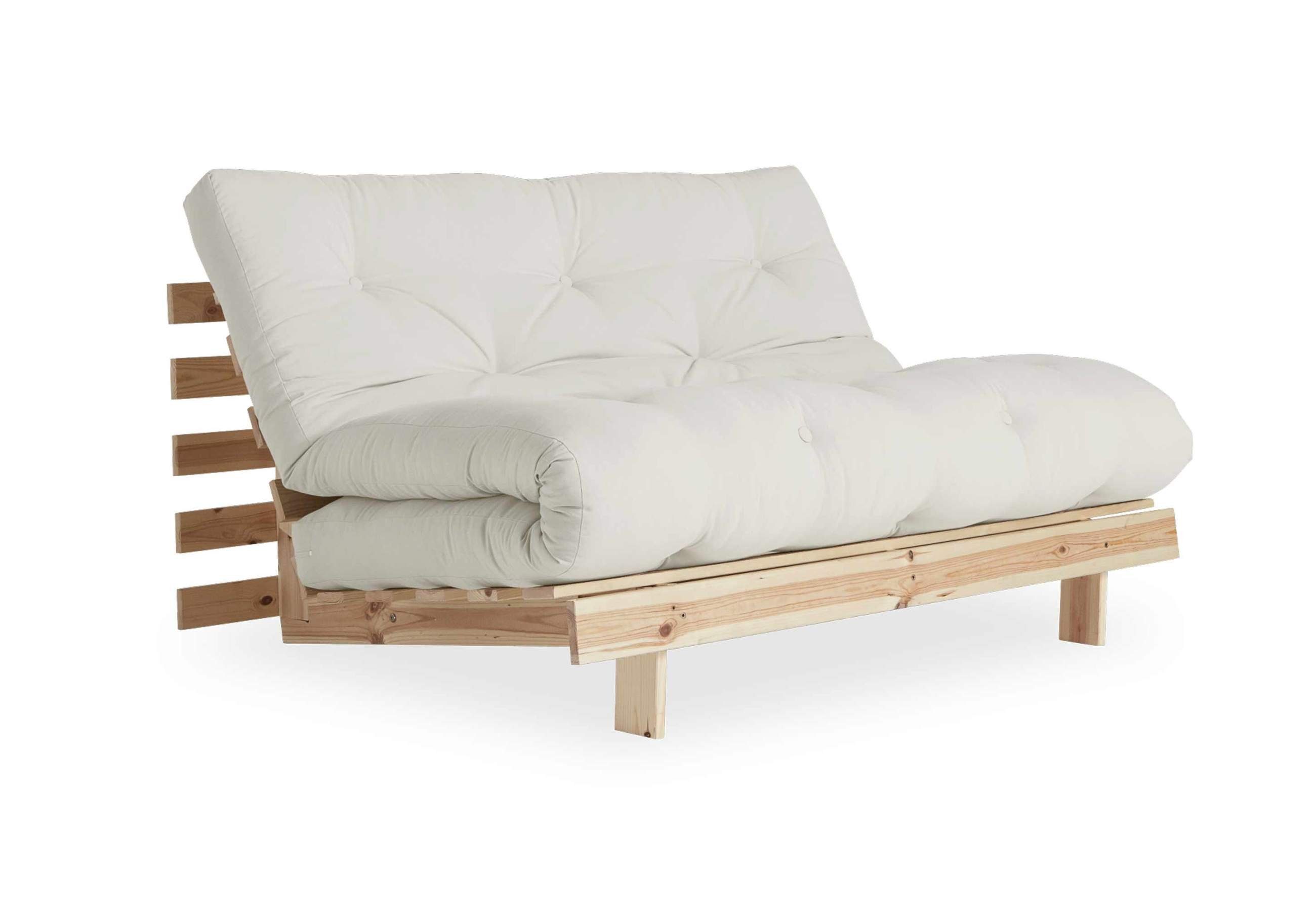 Karup Design 2-Sitzer Schlafsofa ROOTS 140 cm Sofa Gestell Kiefer Massivholz Bezug Beige