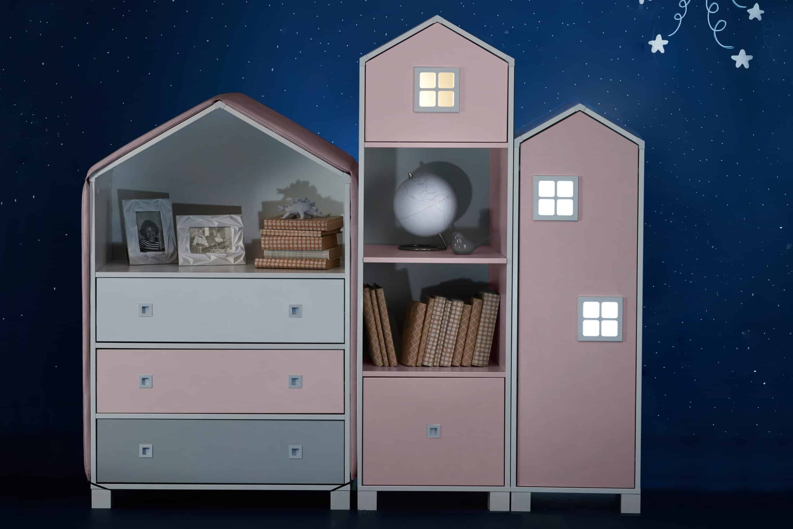 Konsimo Babyzimmer-Komplettset MIRUM Kinderzimmer-Möbelset Komplett-Kinderzimmer, Kommode, Kleiderschrank, Bücherregal