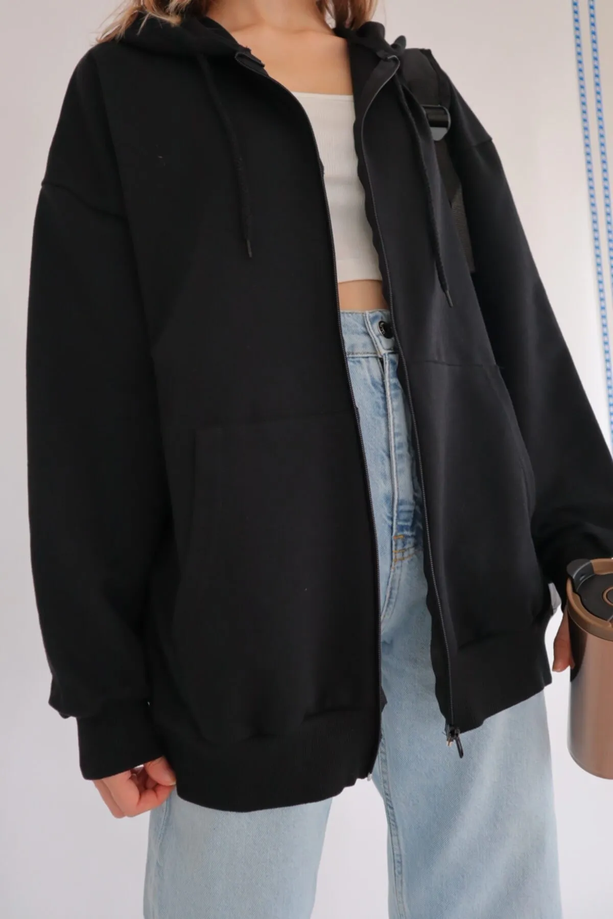EFBUTİK  Unisex-Cardigan mit Reißverschluss in Schwarz