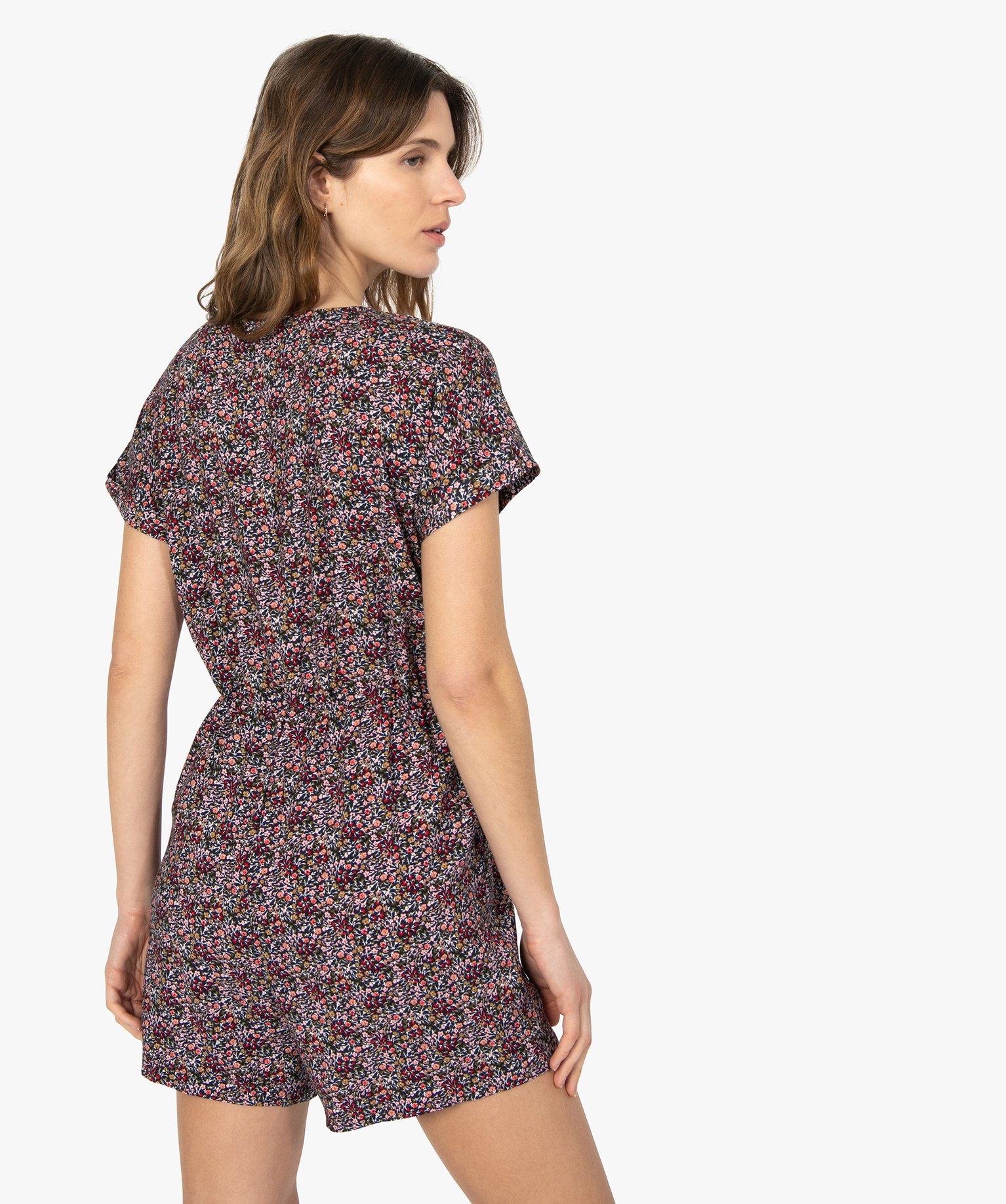 Combishort femme à motifs fleuris boutonné sur l’avant imprime | GEMO