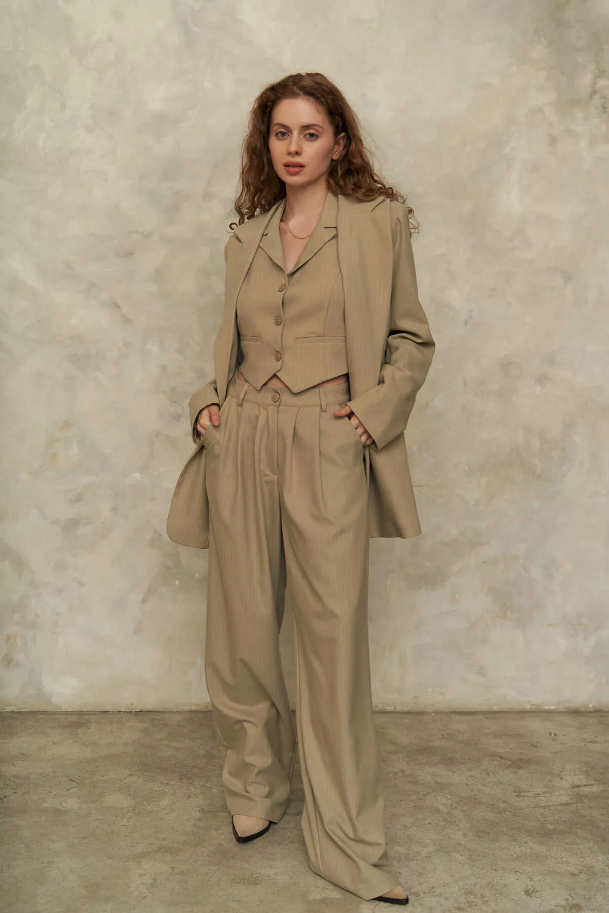 MAİ COLLECTİON  Rosali Olivgrünes Dreifach-Blazer-Jacken-Set