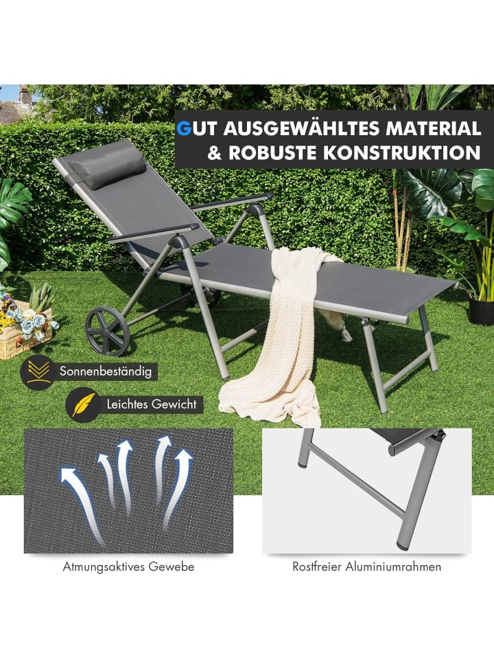 COSTWAY Sonnenliege mit Rollen in Grau günstig kaufen onesize