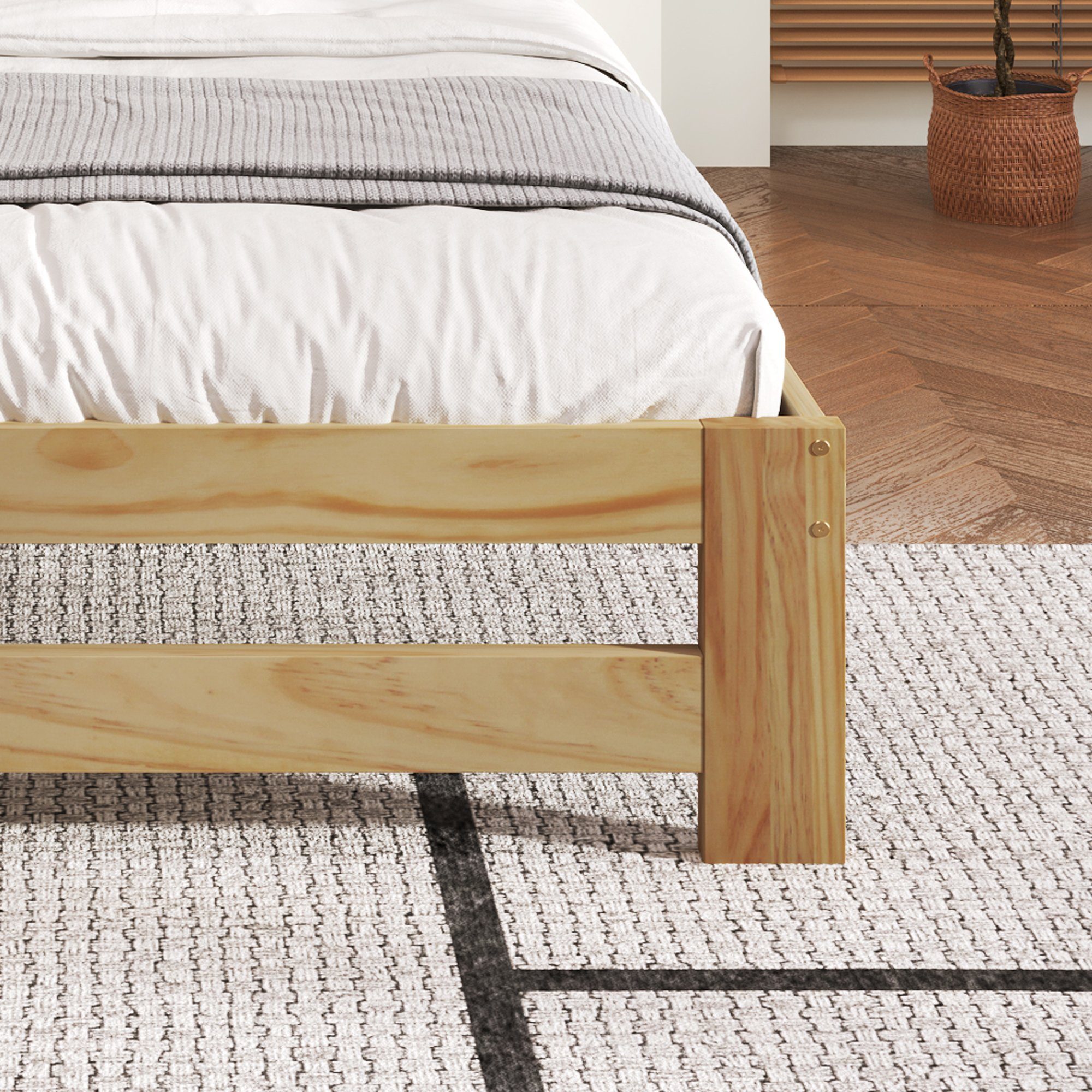 Flieks Massivholzbett, Einzelbett Futonbett mit Kopfteil und Lattenrost 90x200cm