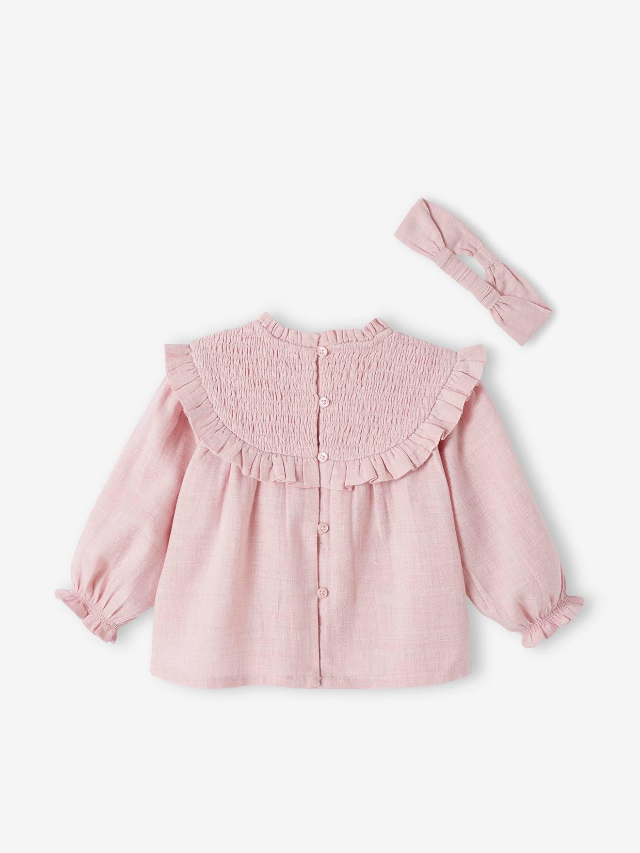 Blouse à smocks bébé et son bandeau assorti lilas