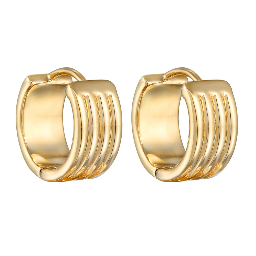 Elli Elli Boucles d'Oreilles Femmes Créoles Rainures Texture Chunky Couleur Or Boucles d'oreilles