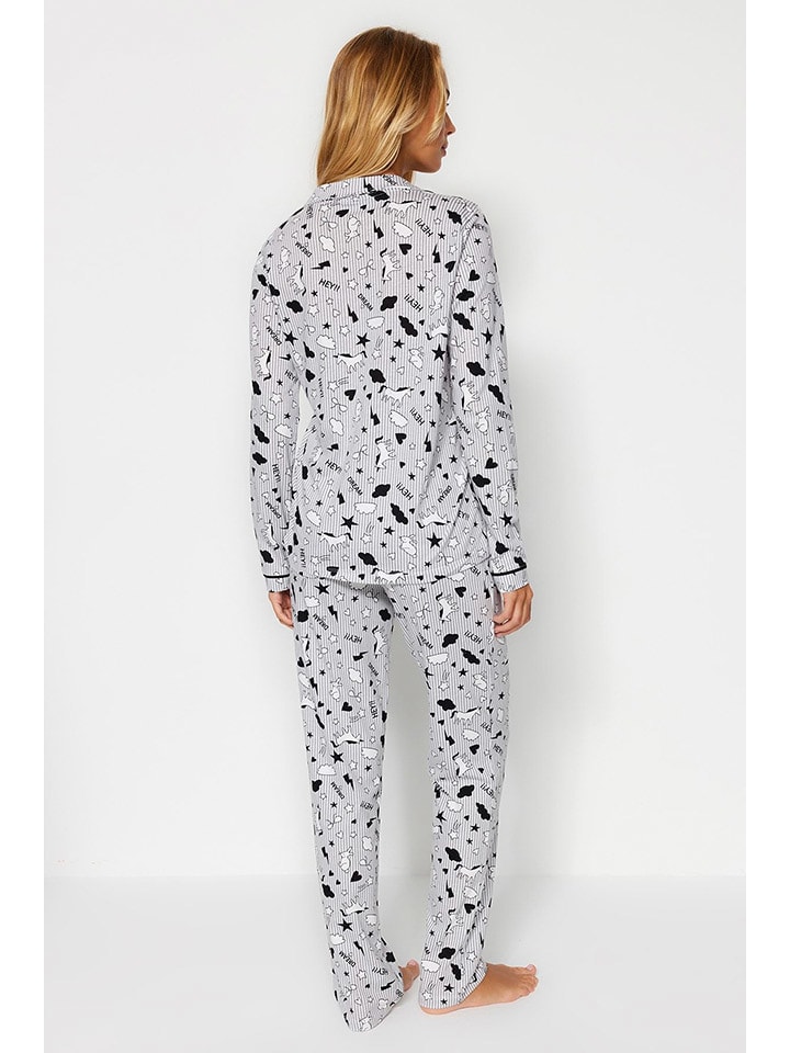 trendyol Pyjama in Grau/ Weiß/ Schwarz günstig kaufen