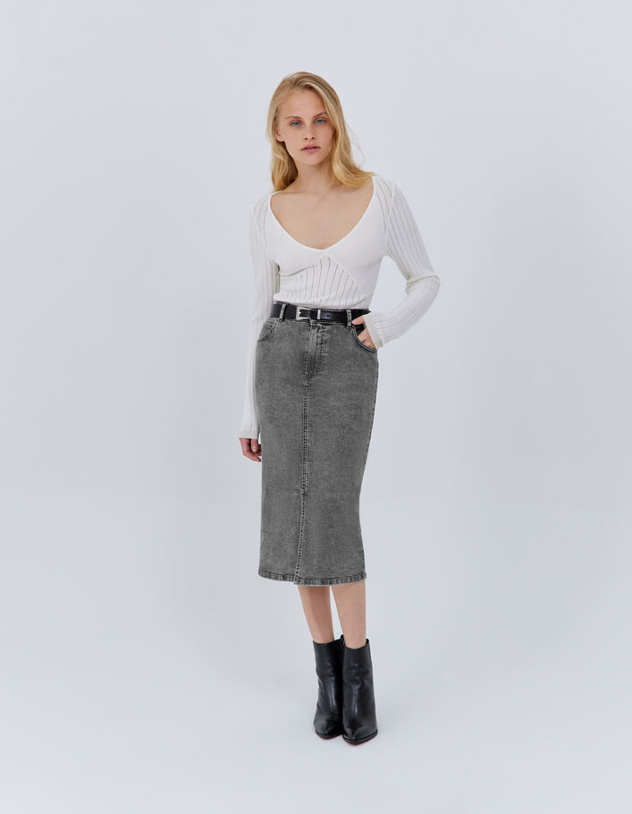 Jupe crayon en jean gris Femme
