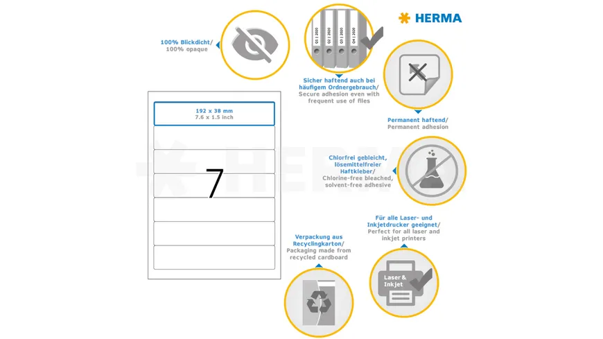 HERMA Ordneretiketten A4 192 x 38mm weiß schmal weiss
