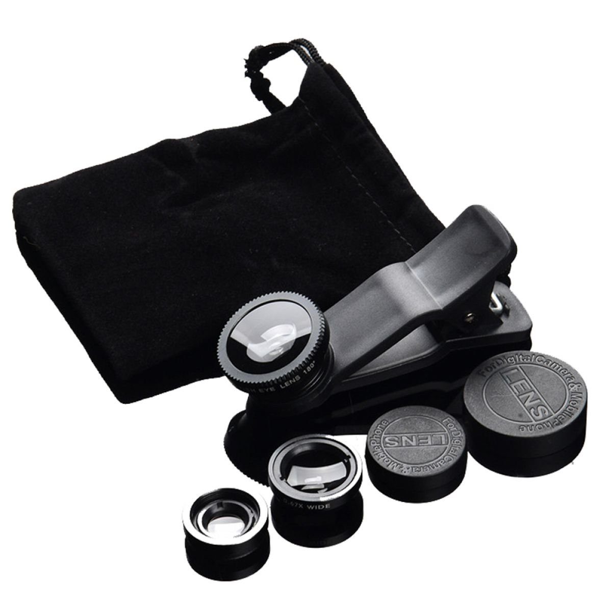 ZmdecQna 3-in-1 Universal Fischaugen- Weitwinkel- Makro-Clip-Kameraobjektiv-Set Fisheyeobjektiv