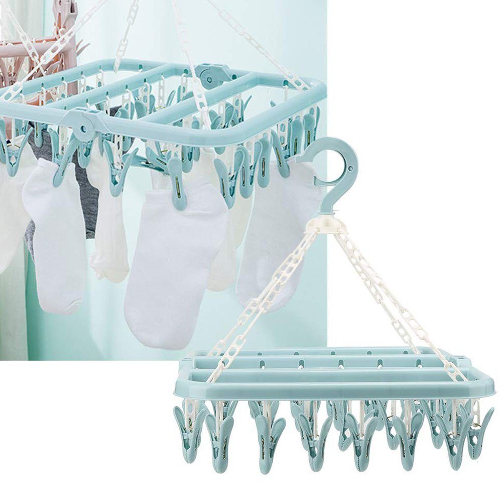 COUNJOYING Wäscheständer Sockentrockner Wäscheständer Hängetrockner Blue 32 Clips 2 Stück