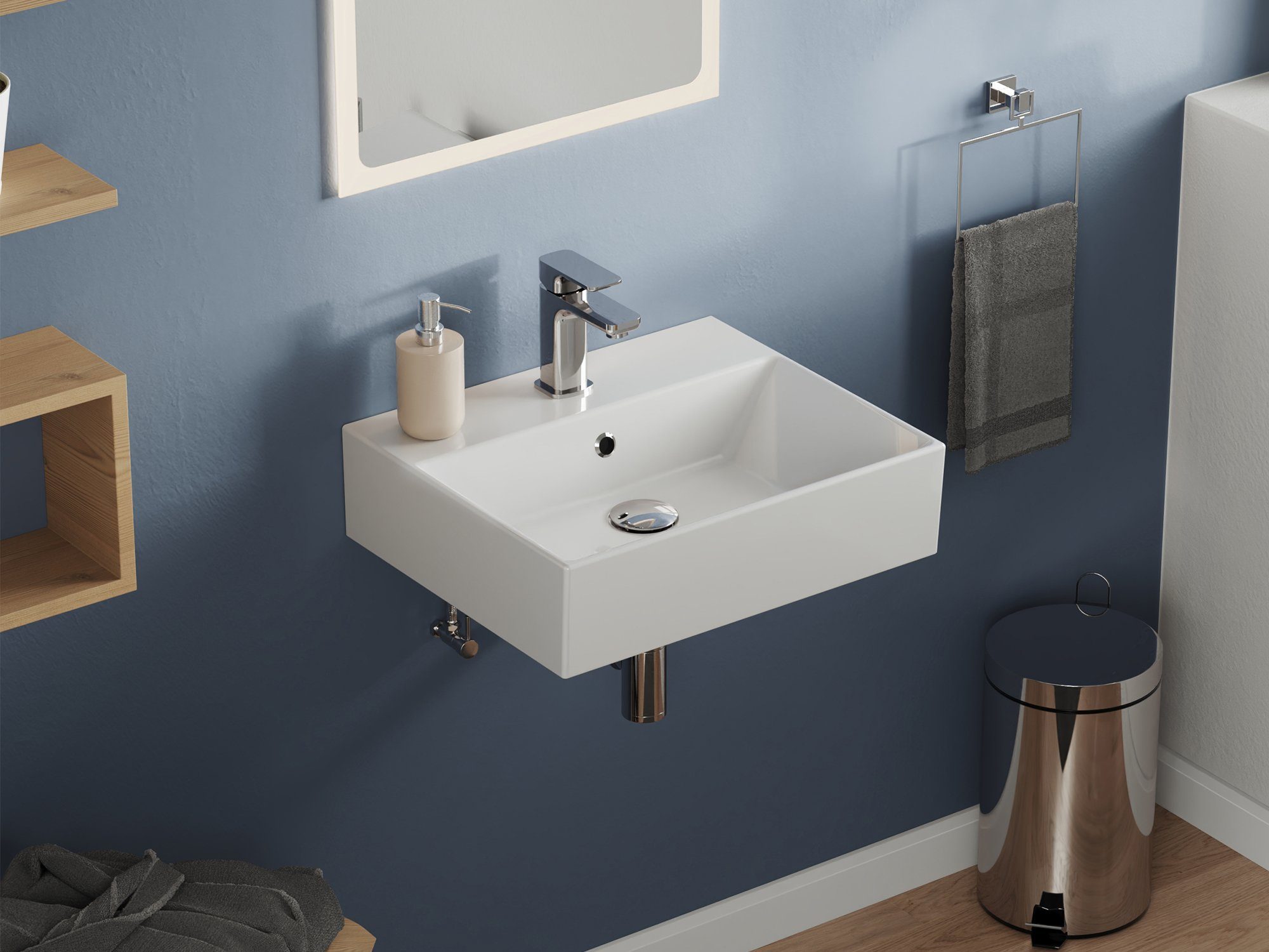 Aqua Bagno Aufsatzwaschbecken Aqua Bagno, Design Hängewaschbecken Waschbecken (Packung), Waschbecken mit extra dünnem Rand, ohne seitliche Ablagefläche.