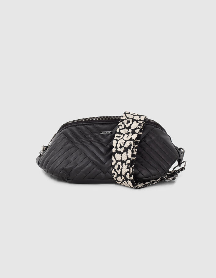 Sac banane noire matelassée bandoulière léopard fille