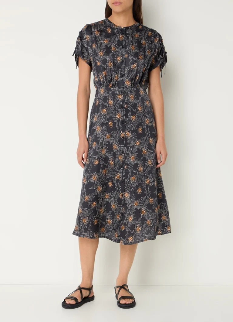 Rochie midi bluză Sessùn Nolong din amestec de mătase imprimată