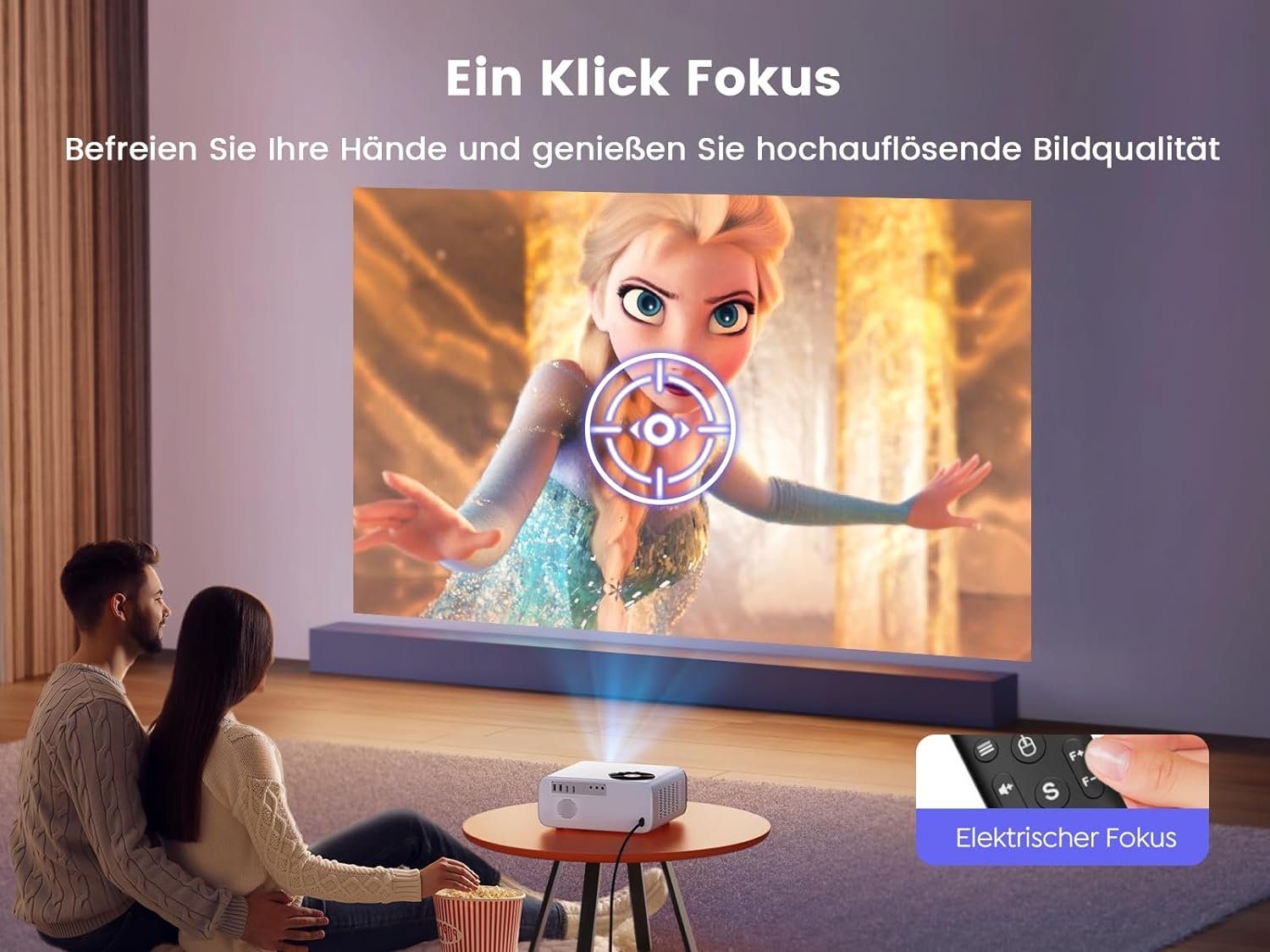 WiMiUS Andriod TV Elektrischer Fokus Nativ 1080P WiFi6 Bluetooth Beamer (1920 x 1080 px, 4K-Unterstützung 750ANSI Video Beamer Heimkino mit Stativ/Automatische)