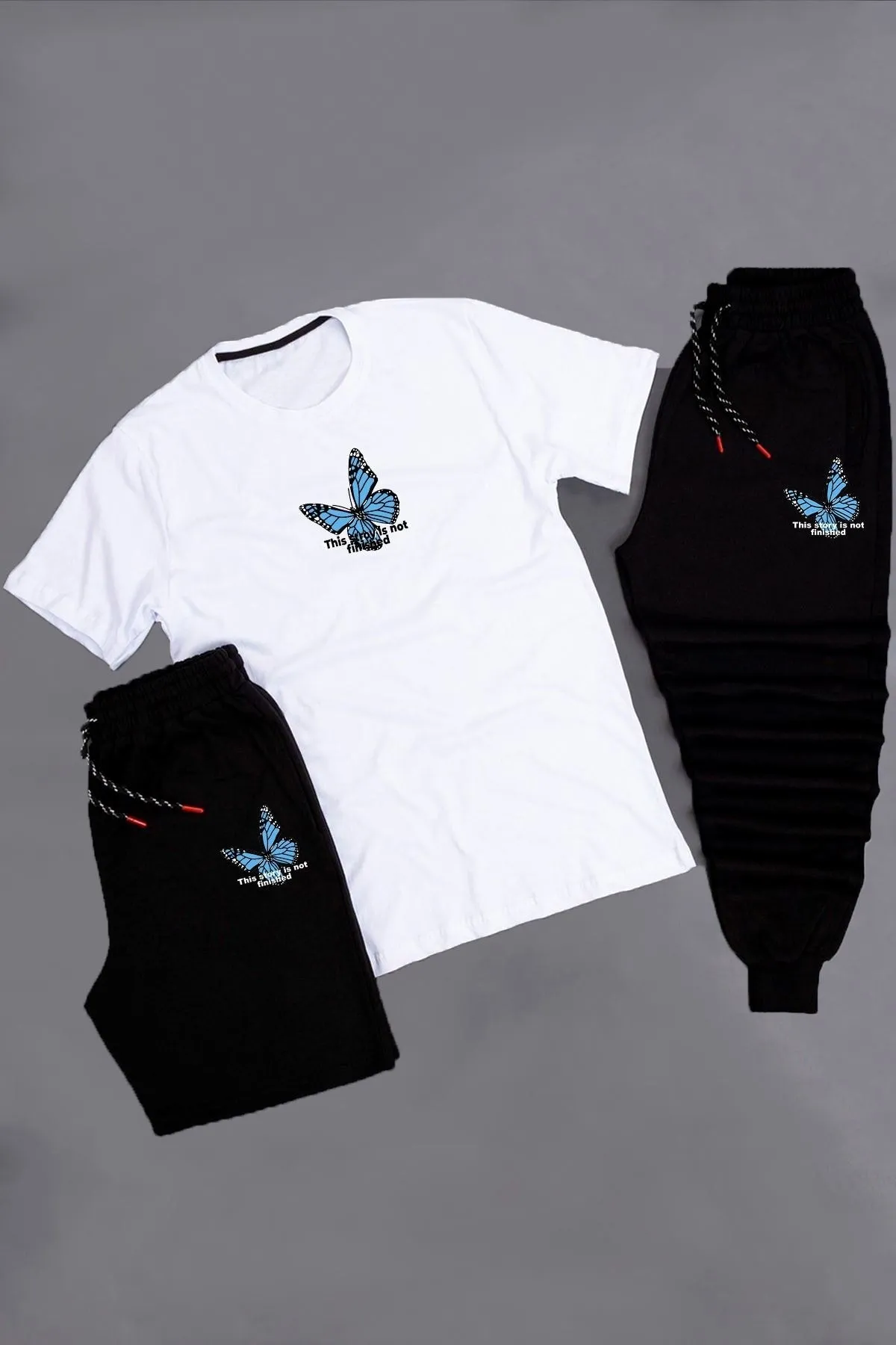 trendypassion  3-teilige Unisex-Trainingsanzug-Set-Kombination mit Schmetterlingsdruck