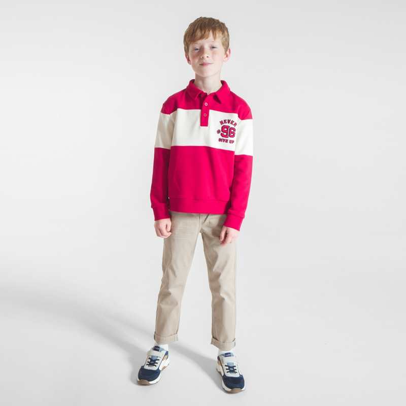 Sweat-shirt col polo rouge garçon