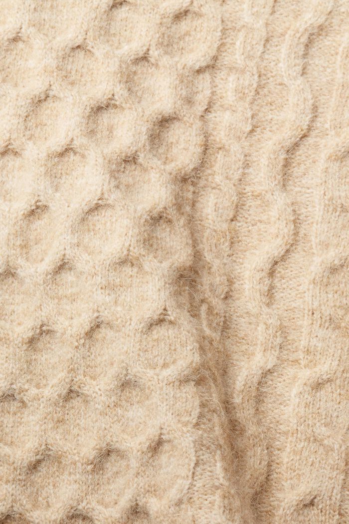 Cropped-Pullover mit Zopfstrickmuster, Alpaka-Anteil