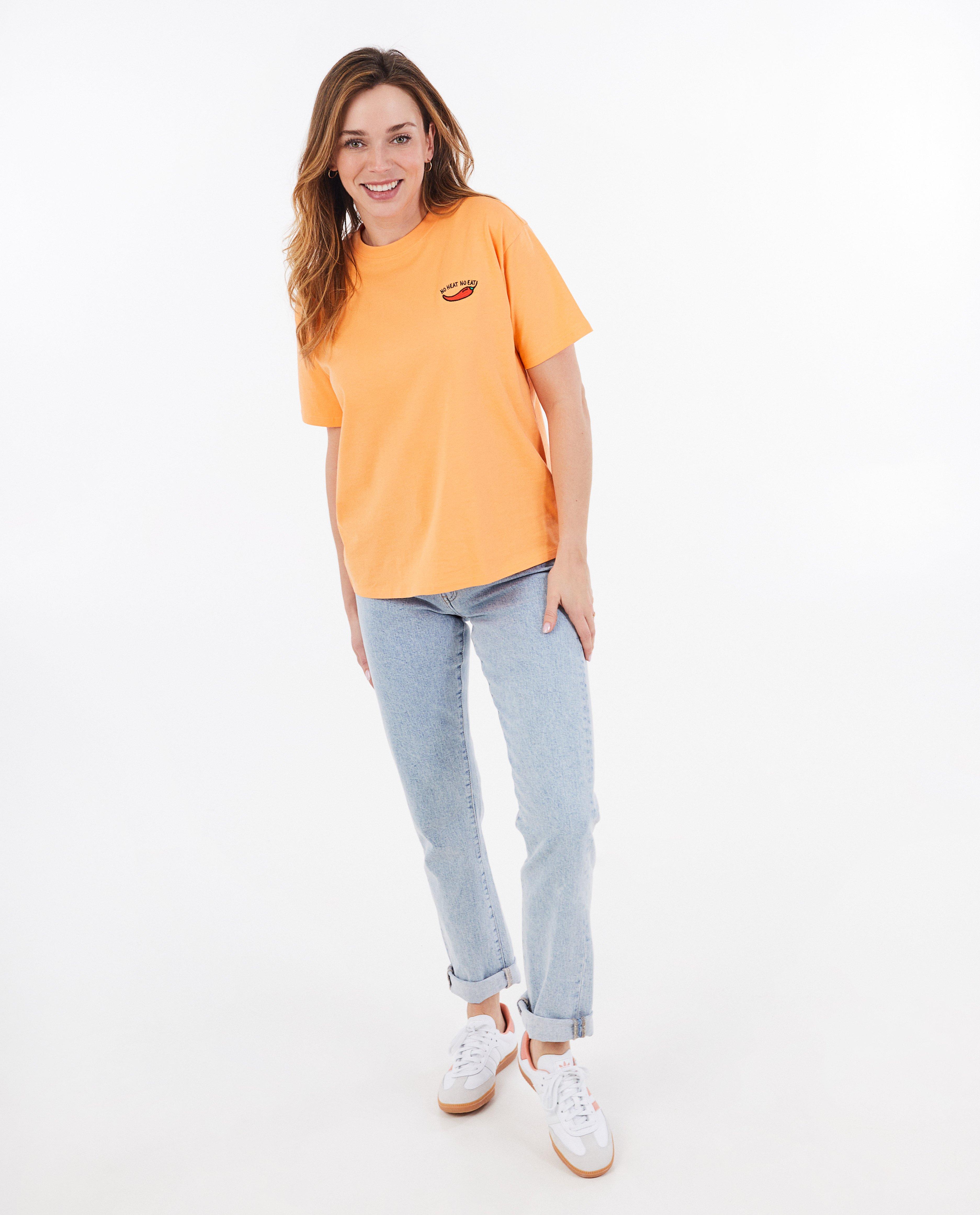 Tricou Sora cu broderie portocaliu deschis