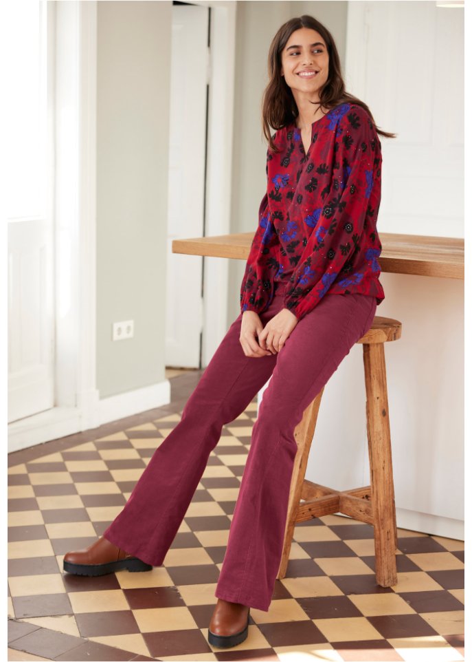 Stretch-Cord-Schlaghose mit High-Waist-Bequembund