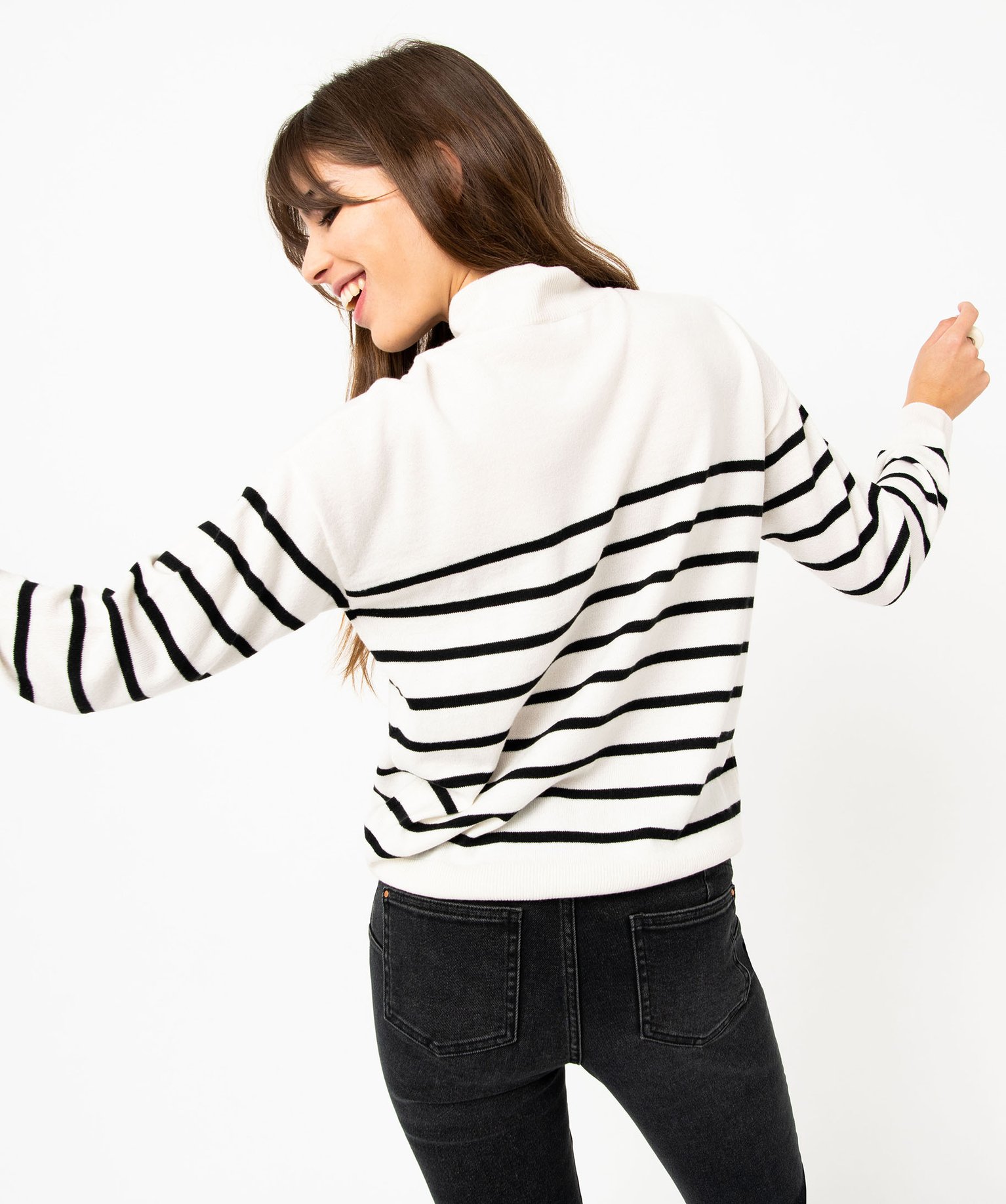 Pull à col montant en maille fine rayée femme raye | GEMO