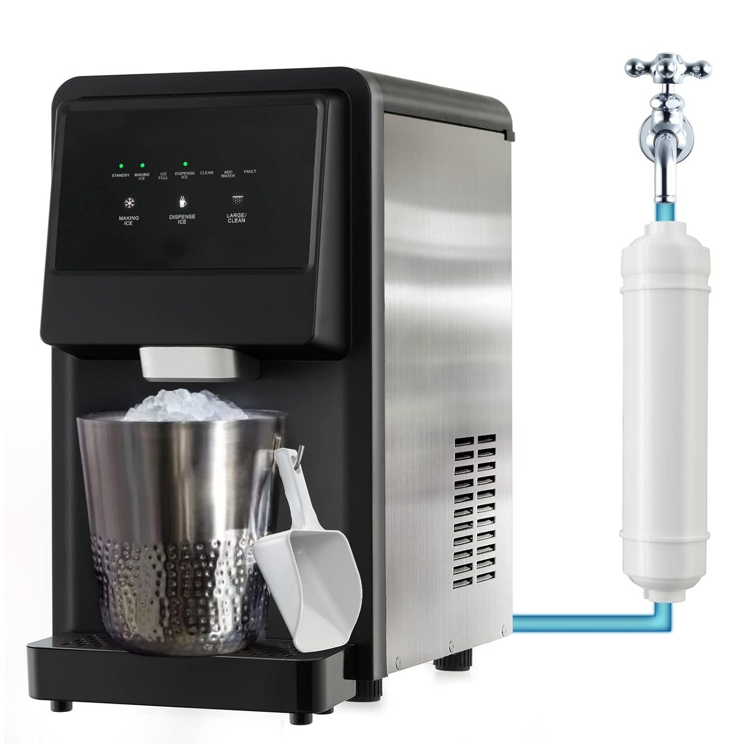 KOMFOTTEU Eiswürfelmaschine, Eisproduktion von 27kg/24h, mit Eisspender & Selbstreinigung