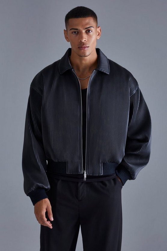 Kastige Harrington-Jacke aus Kunstleder