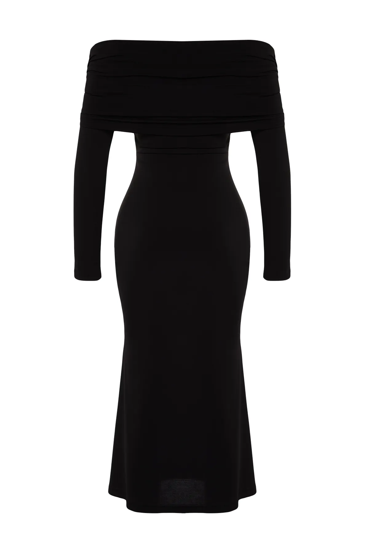 Trendyol Collection  Schwarzes elegantes Abendkleid mit Carmenkragen TPRAW24EL00296