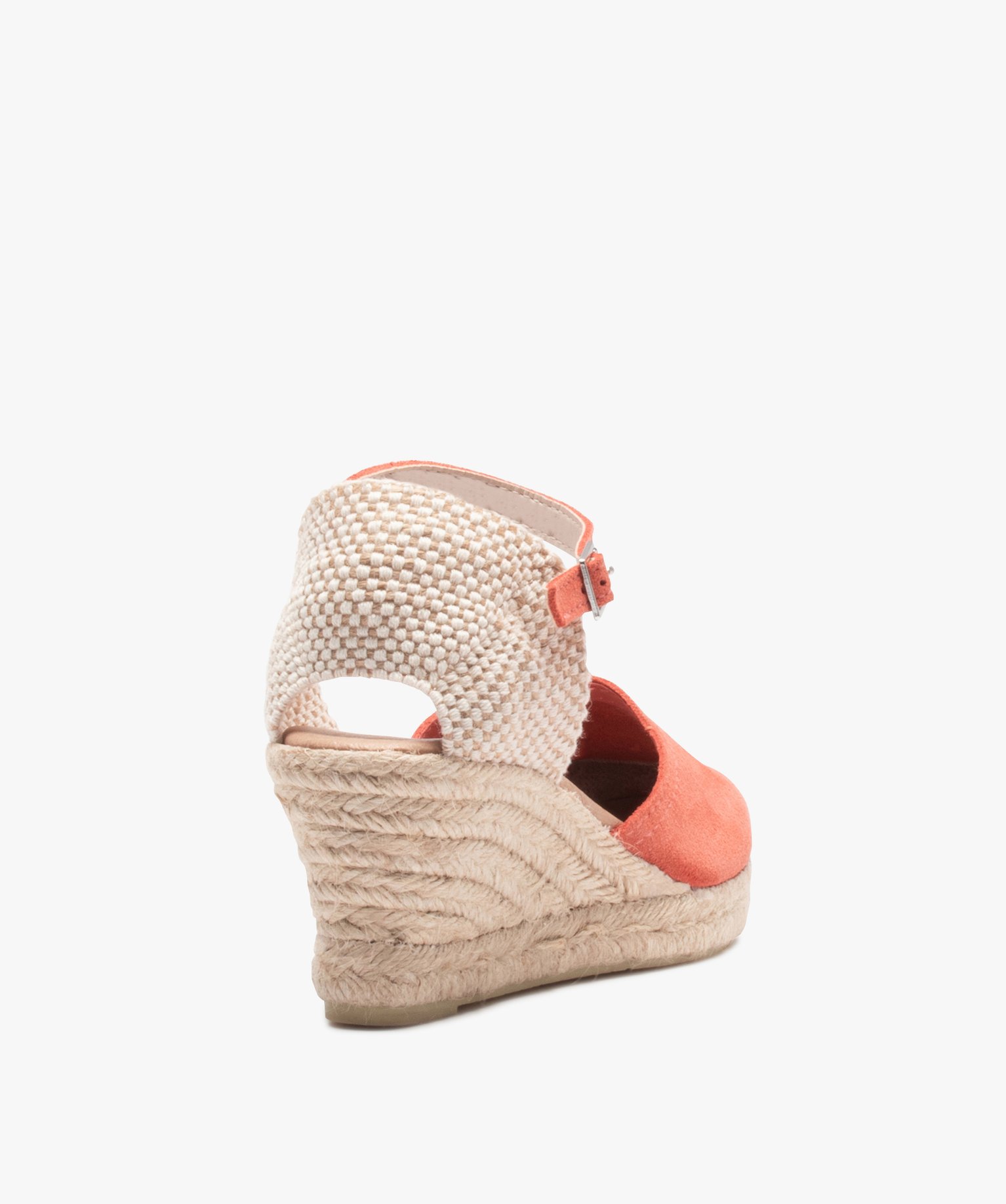 Sandales femme compensées dessus cuir uni orange | GEMO